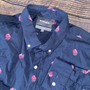 Bonobos Shirt Mens Large Slim Navy Pink Foral Rose Print Long Sleeve Button Up